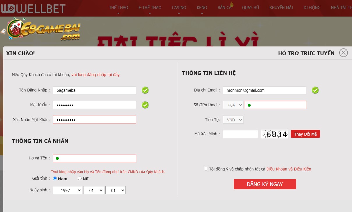 Hướng dẫn đăng ký thành viên Wellbet