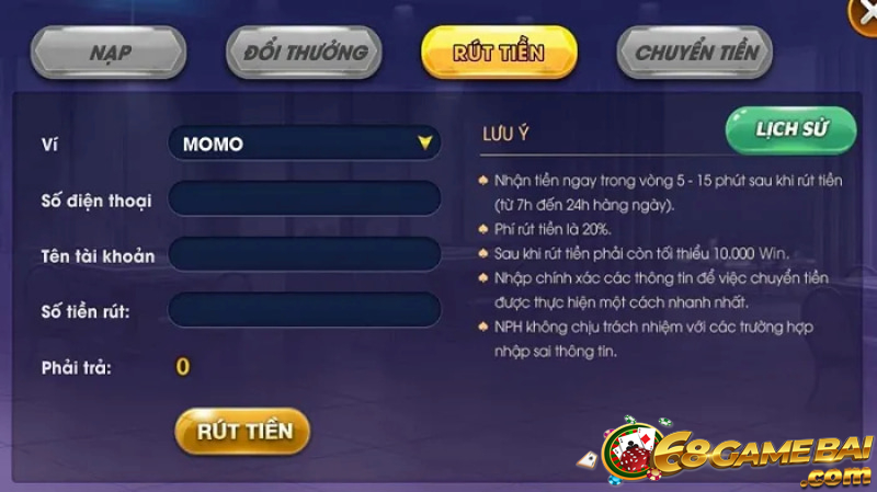 Rút tiền cực nhanh từ cổng game