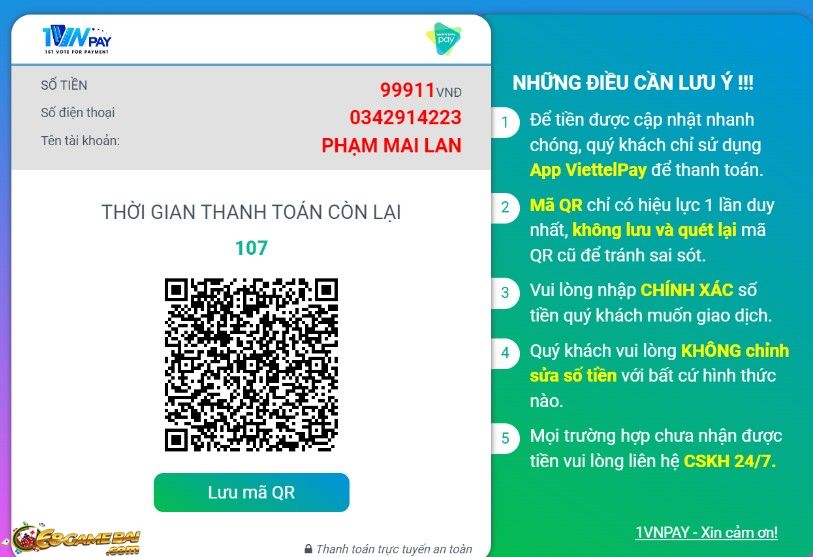 Nạp tiền qua Viettel Pay