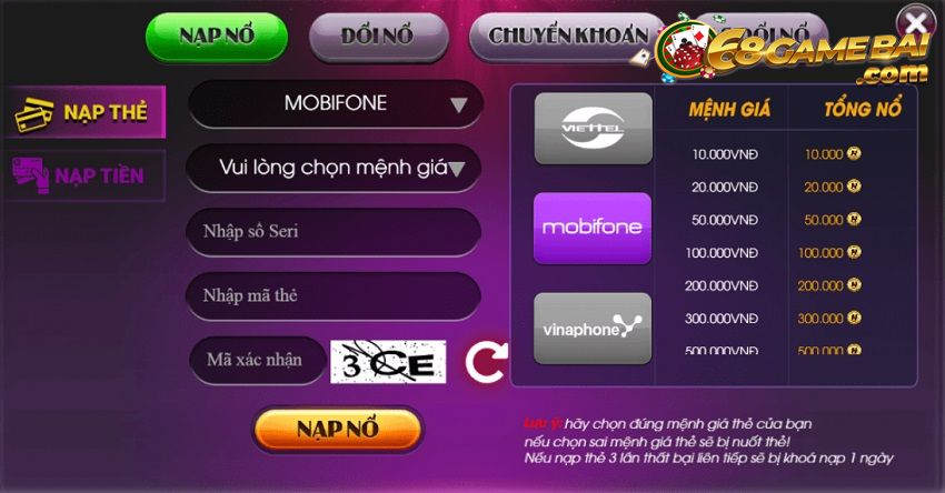 Nạp tiền dễ dàng, nhanh gọn tại cổng game nổ hũ đẳng cấp Nohu88