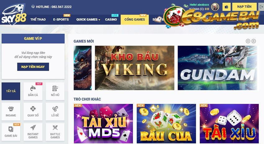 Kho game hấp dẫn khác của nhà cái Sky88