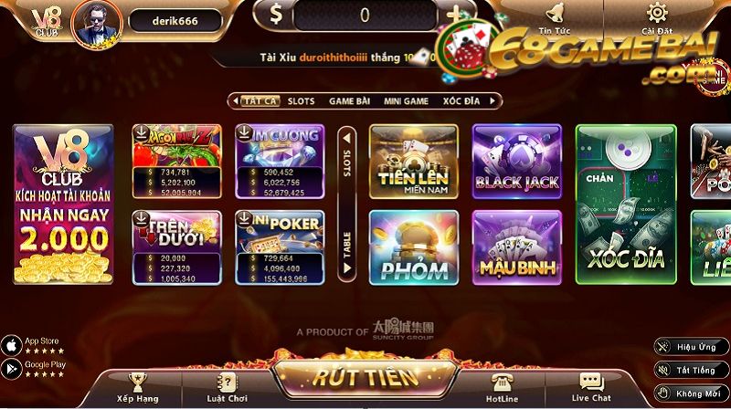 Hình ảnh tại câu lạc bộ game bài V8 màu sắc nổi bật và bắt mắt