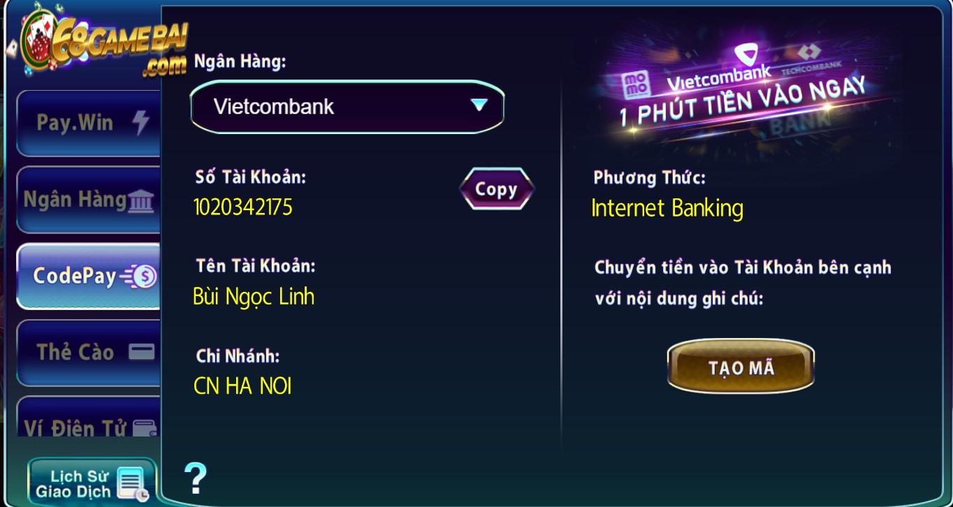 Nạp tiền 789Club qua Code pay