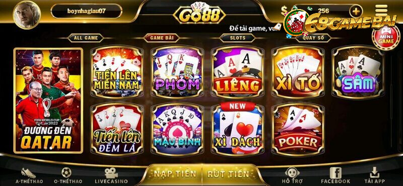 Game đánh bài Go88 với nhiều sự lựa chọn trò chơi hấp dẫn
