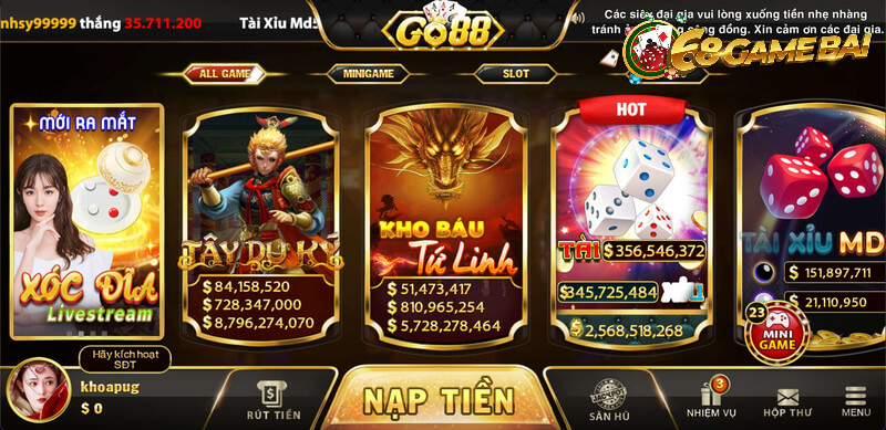 Slotgame Go88 nổi tiếng với các tựa game hấp dẫn